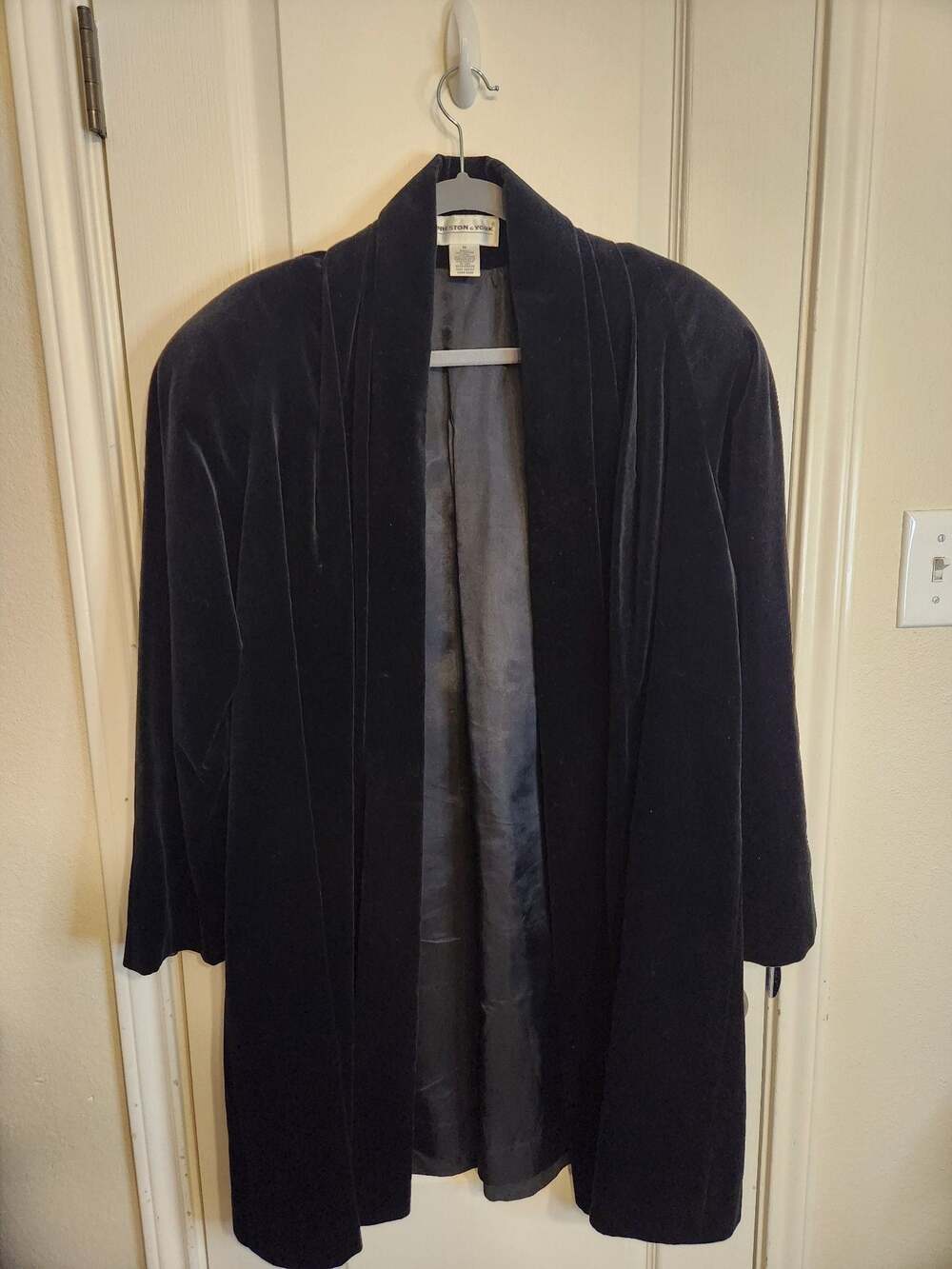 Preston & York Vintage Black Cotton Velvet Shawl Collar Evening Coat